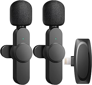 AIKELA Wireless Microphones for iPhone iPad, Lavalier Microphone Wireless for Video Recording Clip On Lapel Mic for Youtube/Facebook/Tiktok/Interview/Vlog/Presentation (No App or Bluetooth) 2 Pack