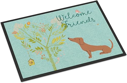 Caroline's Treasures BB7631JMAT - Felpudo rojo con texto en inglés "Welcome Friends", 24 x 36 pulgadas, para puerta delantera, interior y exterior,