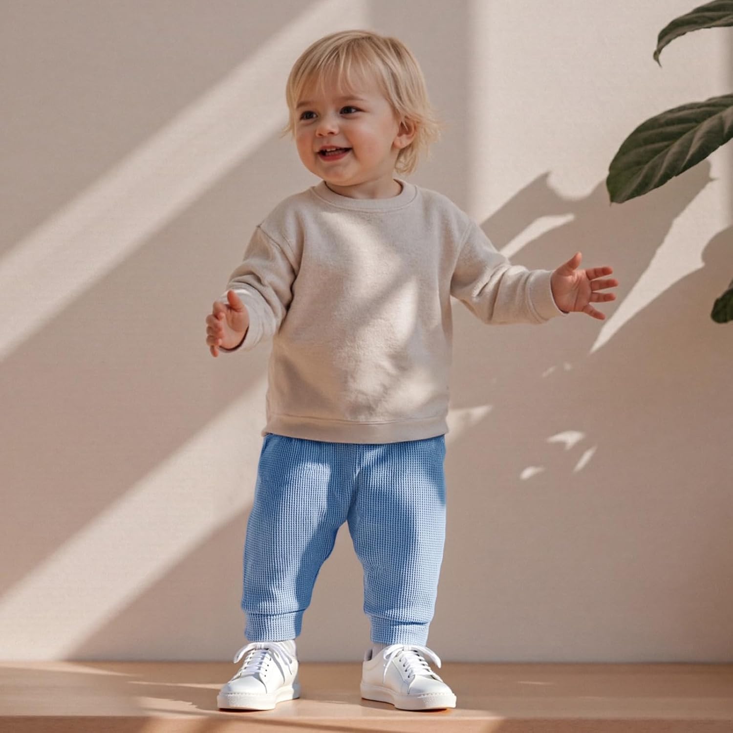 Baby Boy 2 Pack Pants Waffle Knit Sweatpants Soft Pull On Jogger Pant Toddler Fall Spring Bottoms - Image 2