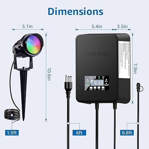 Miniatura 9 de SUNVIE Paquete de 12 luces de paisaje RGBW que cambian de color con transformador de paisaje de bajo voltaje de 300 W, kit de iluminación LED de