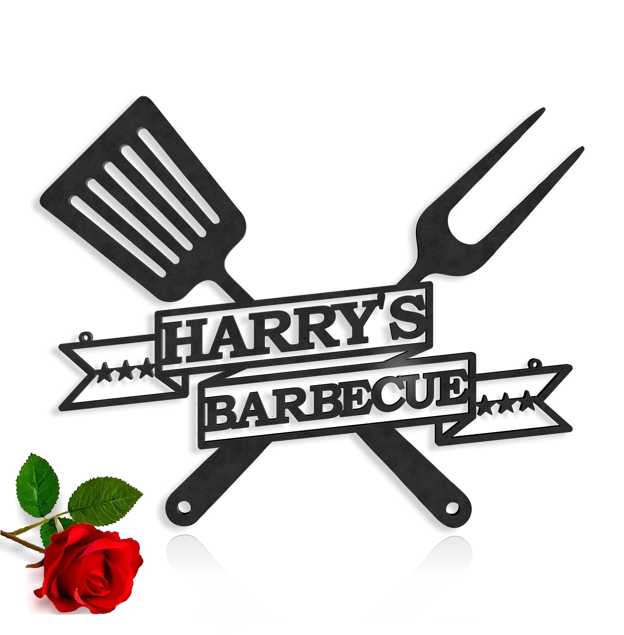 FranJohnsonHouse Personalised BBQ Grilling Name Sign Custom Decorative Metal Wall Barbecue Outdoor Man Cave Decor Grill Father Housewarming Birthday Gift Laser Cut Garden Sign Patio Decor (Design 4)