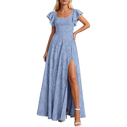 KIRUNDO Cocktail Dresses for Women Elegant Wedding Guest Summer Formal Maxi Lace Floral Slit Prom Party Bridesmaid Dress