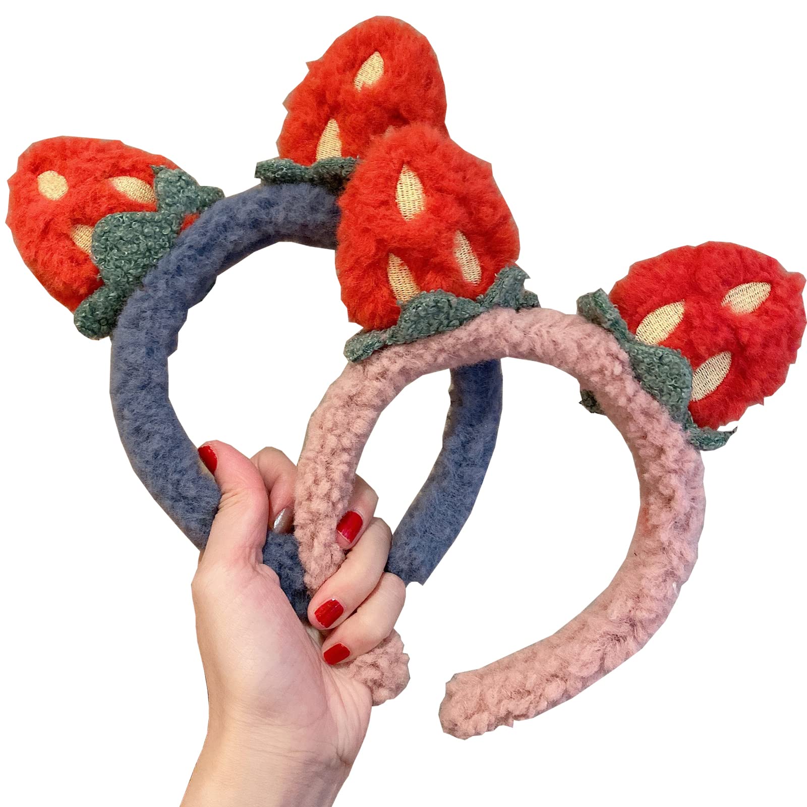 Fascia per capelli in peluche con orso fragola per donna Fascia per capelli per il lavaggio del viso per ragazze alla moda dolce  200000297