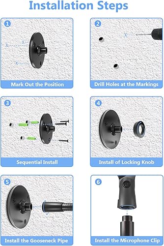 Miniatura 7 de Soporte de micrófono de cuello de cisne  Podio de 19 pulgadas y soporte para micrófono de pared, soporte ajustable de alta resistencia para