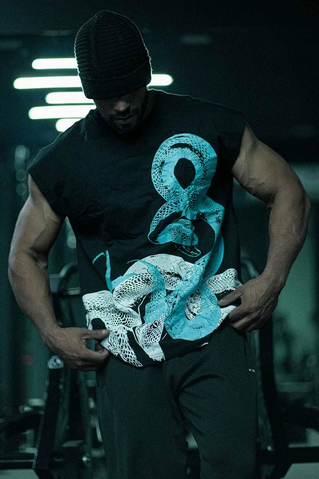 FUAARK Men's Python Capsleeves Oversized fit Gym & Workout Tank Black-L 3