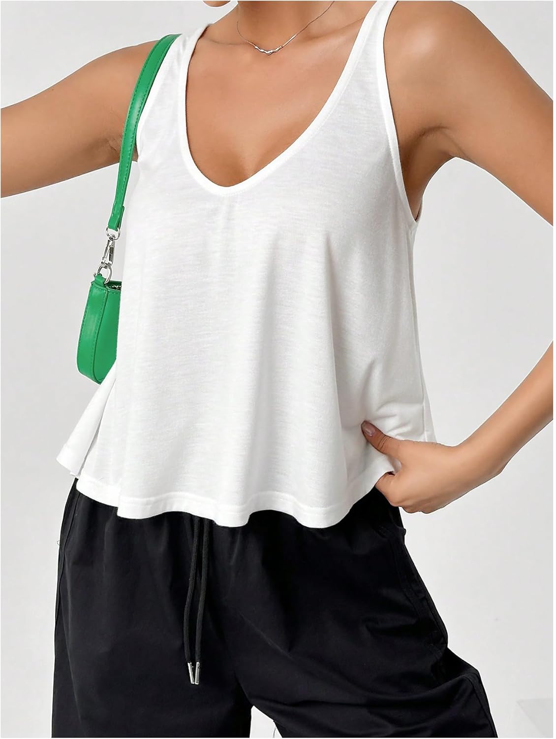 SweatyRocks Women's Flowy Tank Tops V Neck Sleeveless Loose Fit Crop Top - Image 3