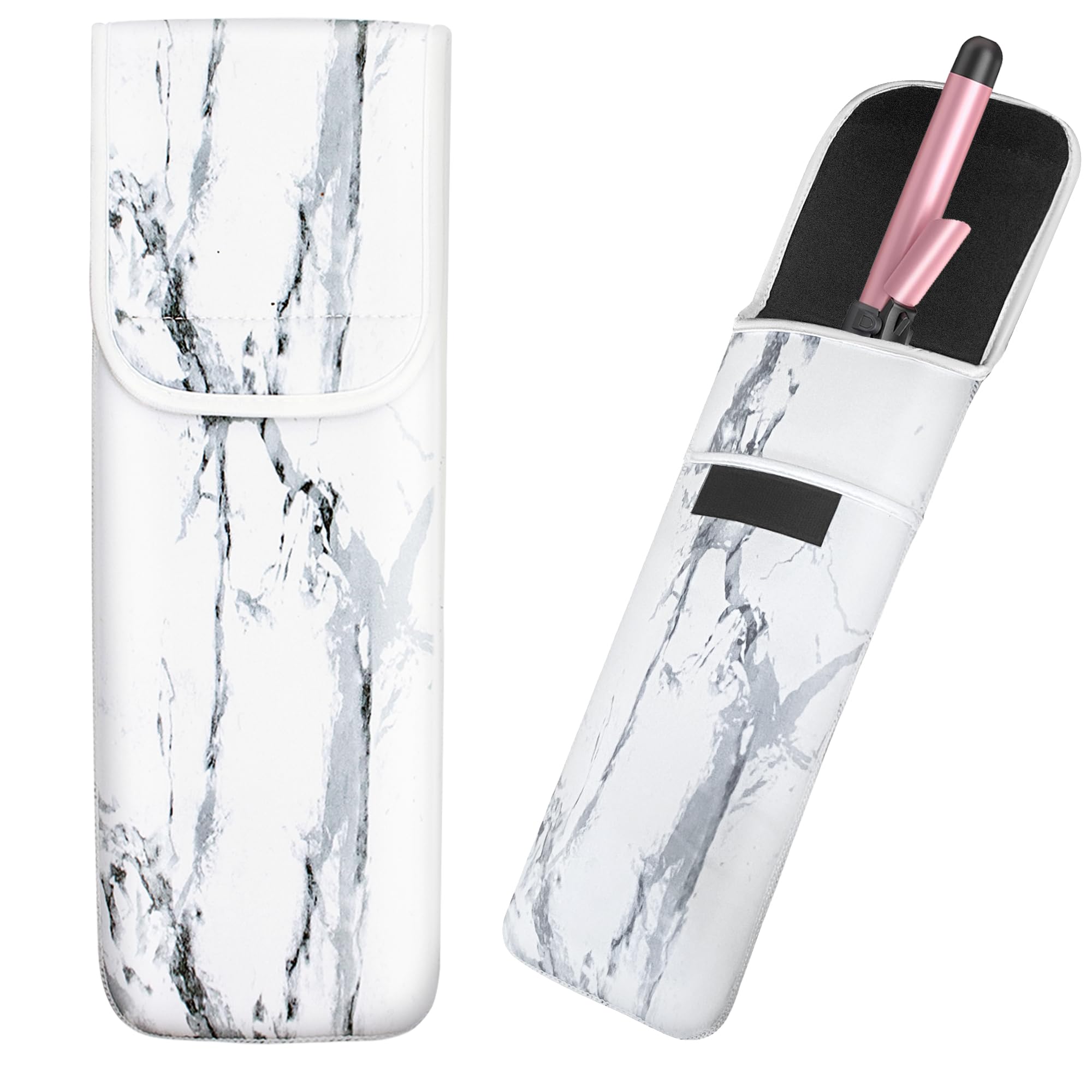 ALEIFLE Women's Heat Resistant Neoprene Curling Iron Holder Flat Iron Curling Wand Travel Storage Cover Case Bag Pouch -Water-Resistant (Whtie)