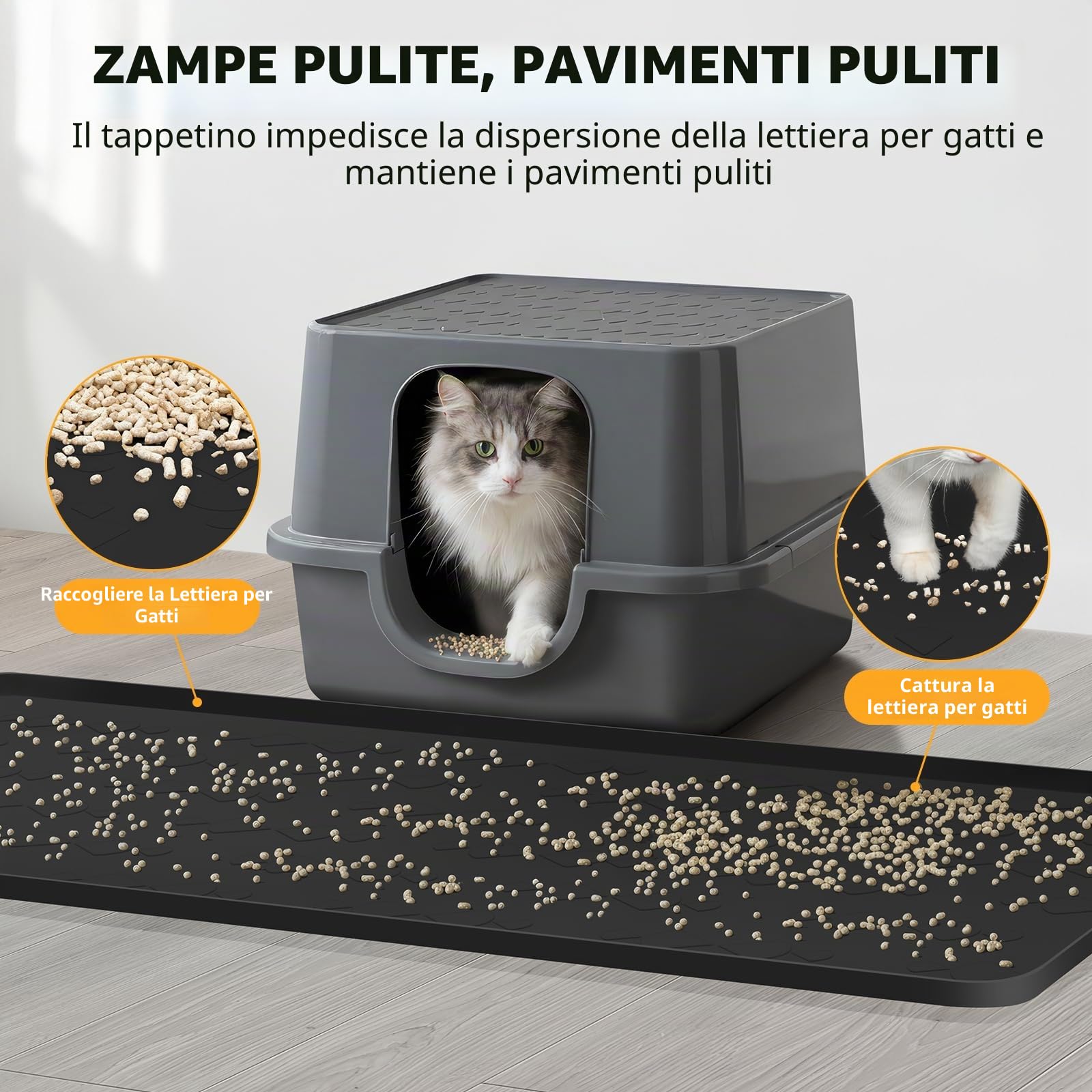 Mittimiya 86 x 56 cm Tappeto Lettiera Gatto xxl, tappetino in silicone alimentare, impermeabile, antistrappo e facile da pulire, per cassetto della lettiera, per camini con diversi gatti