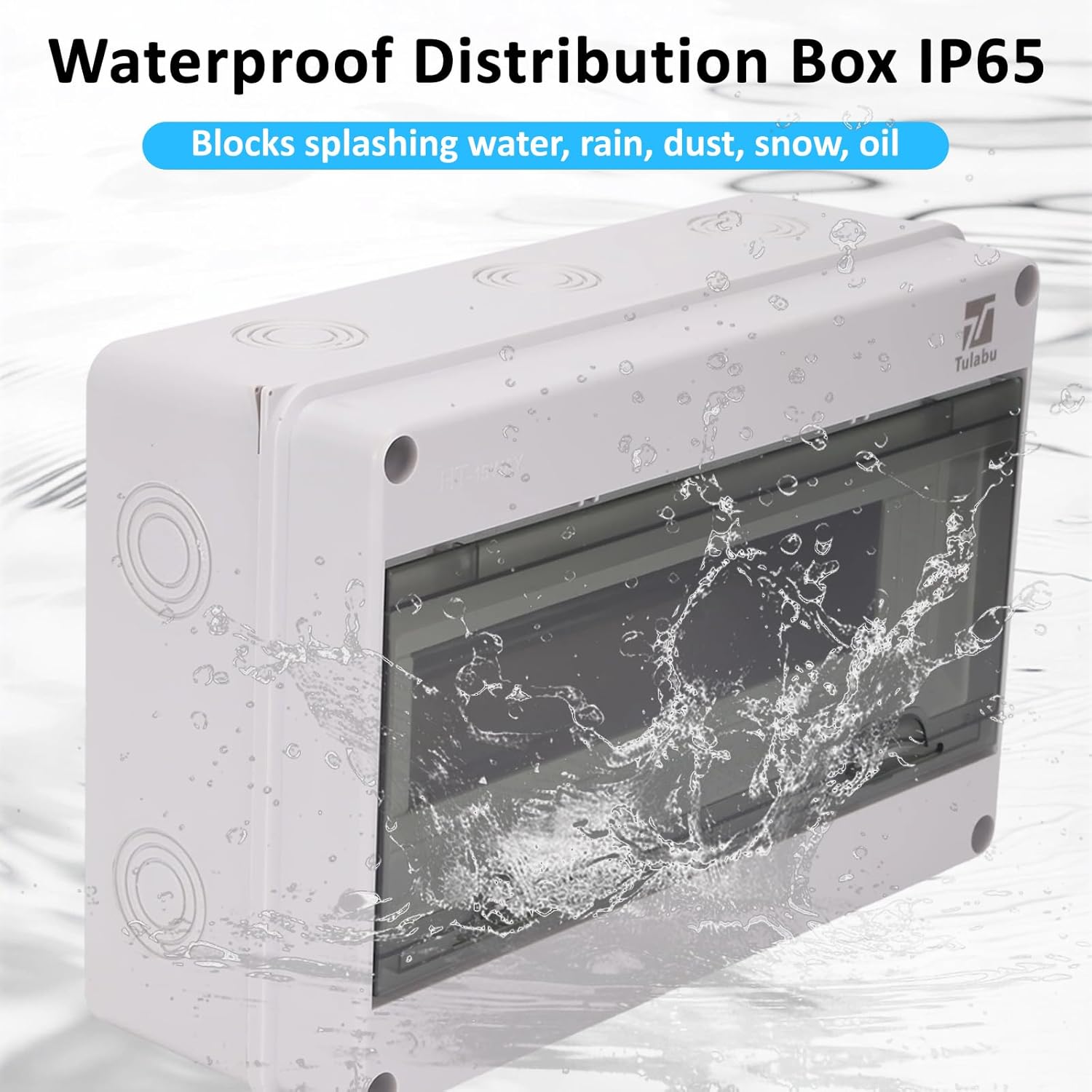 15 Way Circuit Breaker Box IP65 PC/ABS Alloy Plastic Distribution Protection Box Weatherproof Clear Cover Power Distribution Box Enclosure with Bus Bars and DIN Rail Wall-Mounted