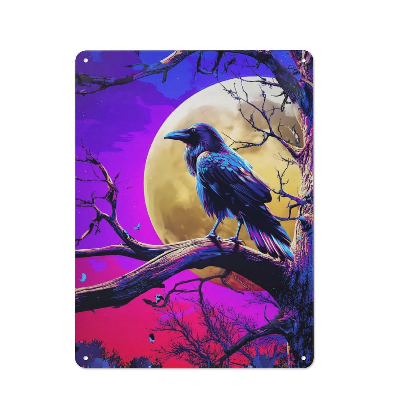 Junmoney Moonlit Raven's Perch Cafe Style Metal Wall Decor 40X30cm, Vintage Metal Sign For Coffee Bar, Small Shop Or Dining Room