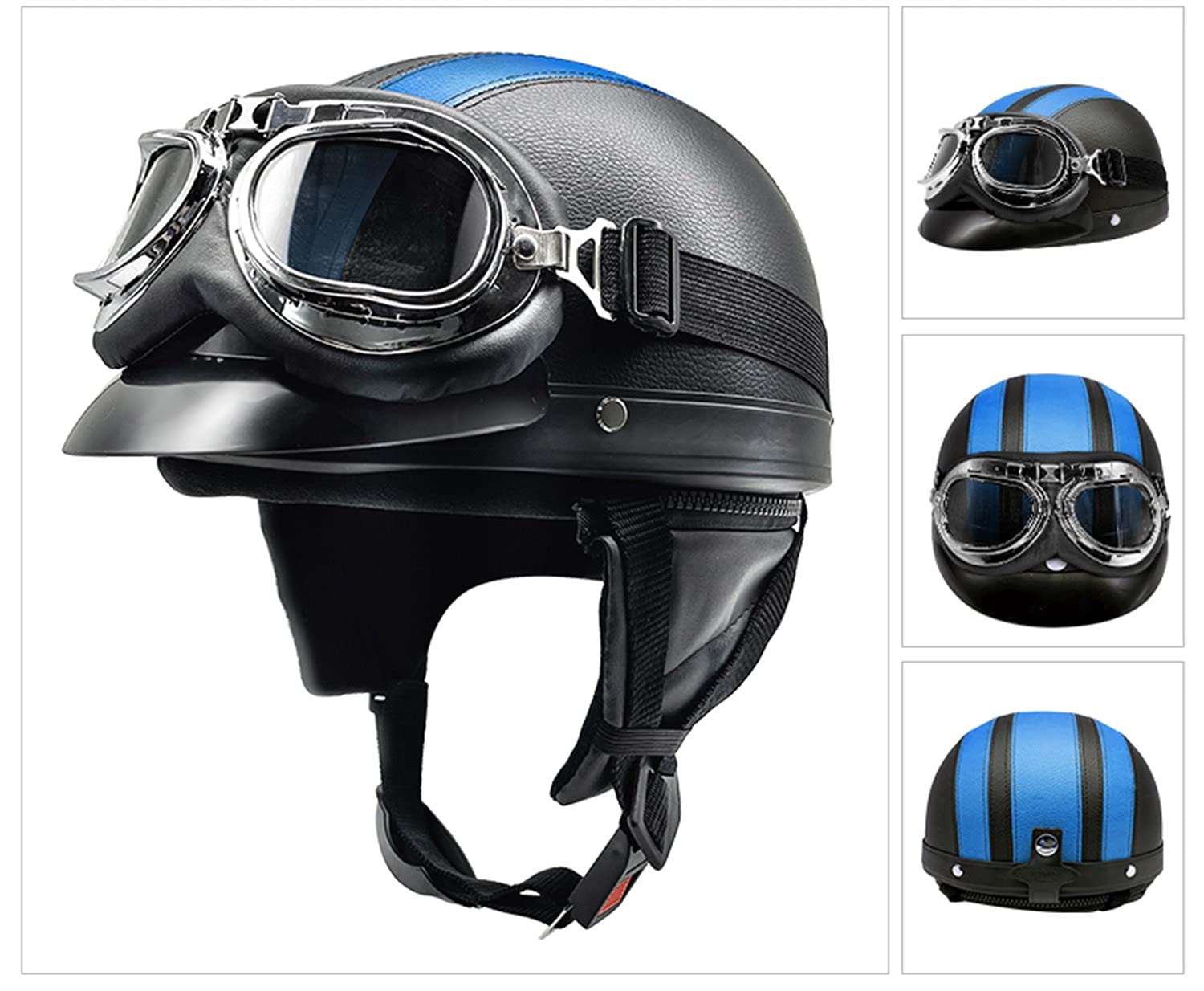 Lunette De Casque Casques Bols Jet Moto Casque Bol Open Face Classic Demi-Casque Moto Jet Vintage ECE/DOT Homologué Pour Scooter Chopper Avec Lunettes De Pilote Homme Et Femme Pilot Demi-Jet A,M Casque