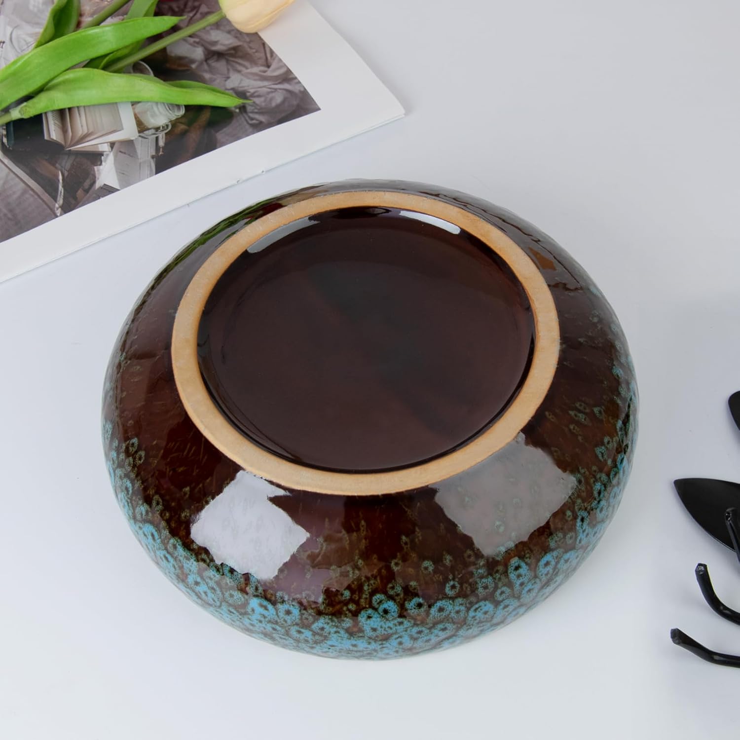 ARTKETTY Lotus Bowl Planter - 8 Inch Large Lotus Flower Bowl for Water Plants, Ceramic Bonsai Bowl for Hydroponic Plant Succulent Plants Indoors Outdoor