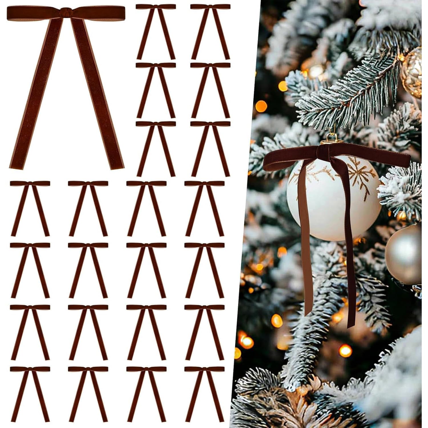 Tasber Black Coffee 24 Pcs Velvet Bows For Christmas Tree, Christmas Tree Bows Ornaments, Rustic Bows For Door Garland Wreath Gift Party Decoration (Black Coffee)