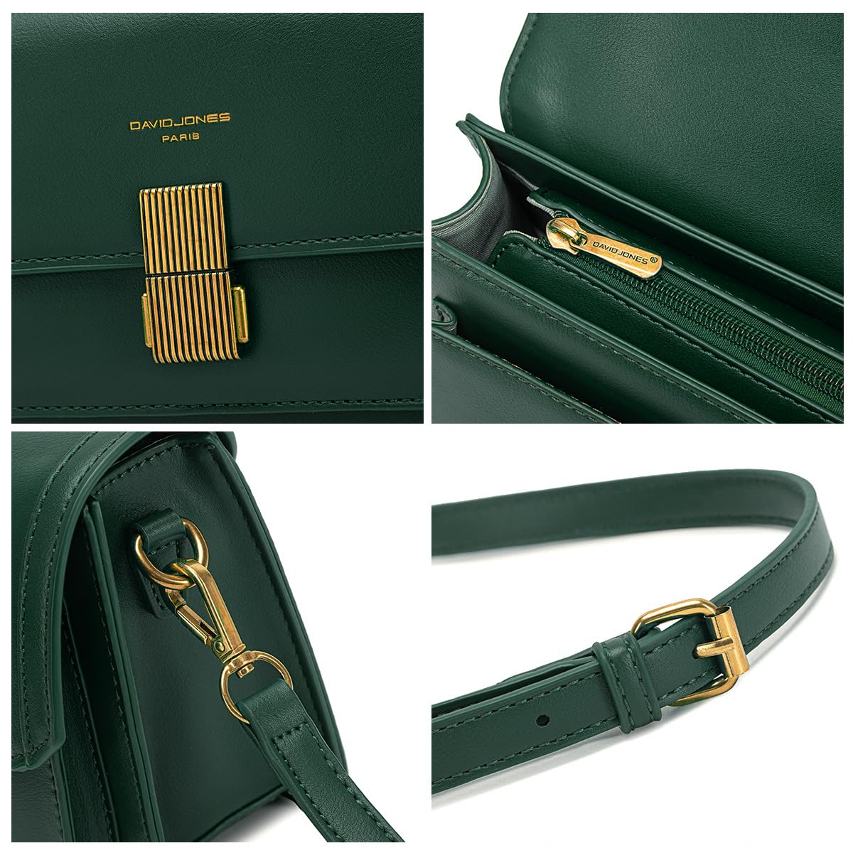 David Jones - Damen Kleine Umhängetasche - Elegante Handtasche PU Leder Frau - Crossbody Bag Schultertasche - Tasche mit Klappe Stilvoll Abendtasche Mode Alltag Clutch Schick Party Reise - Grün