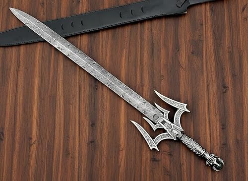 Miniatura 5 de Maximus Gladius - Espada romana, hoja de doble borde de acero de Damasco forjado a mano, mango de madera de nogal con espaciadores de latón, 29