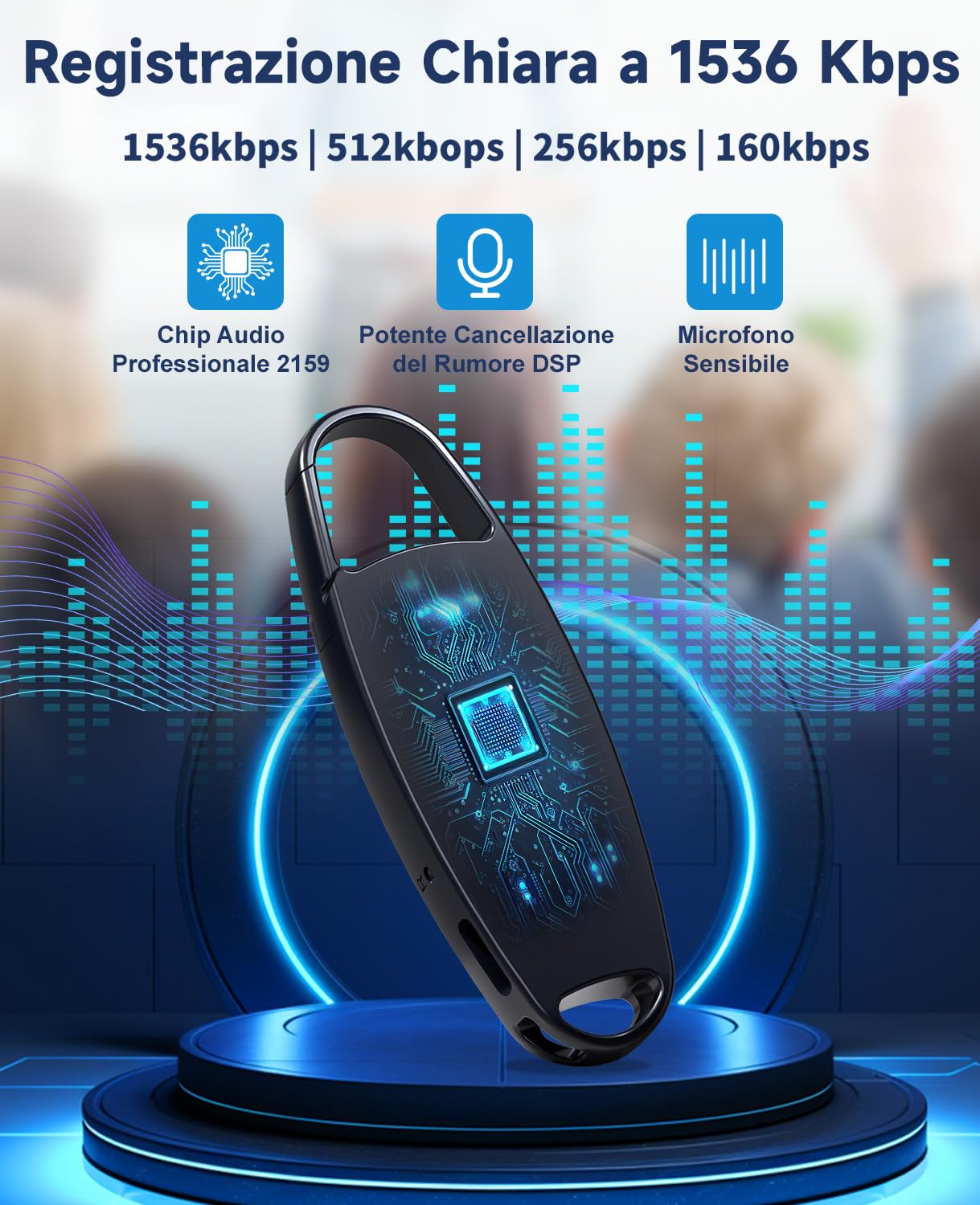 Registratore Vocale Portatile, Mini 32GB Registratore Professionale ad Attivazione Vocale con 25 Ore, Riduzione del Rumore per Lezioni, Riunioni, Interviste, Conferenze