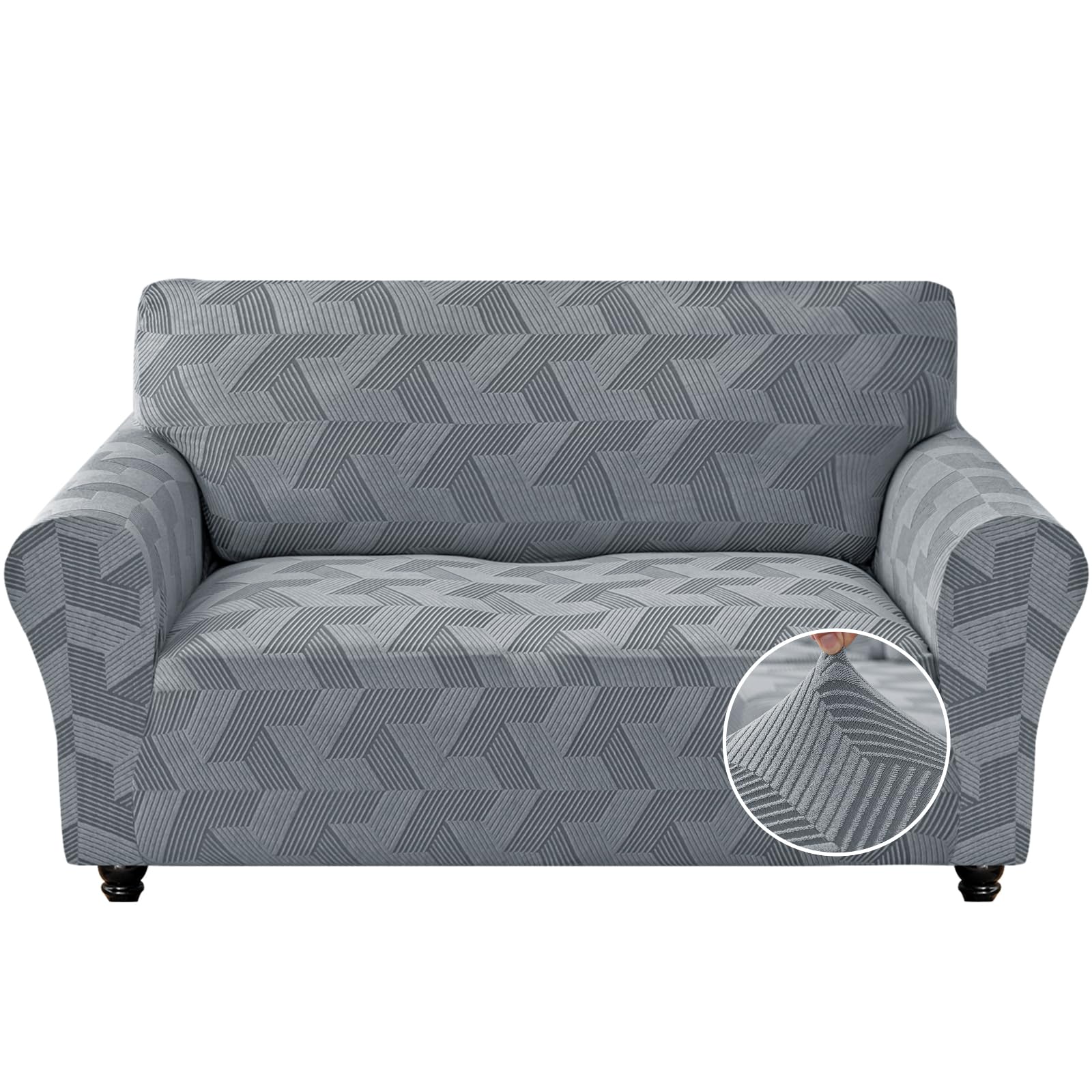 XINEAGE Stretch Sofa Covers 2 Seater, 1 Piece Couch Covers with Non Slip Design, Soft Loveseat Covers, Washable Sofa Slipcovers for Dog/Pets Feature Geometrical Jacquard Fabric(Loveseat,Light Grey) — image 1