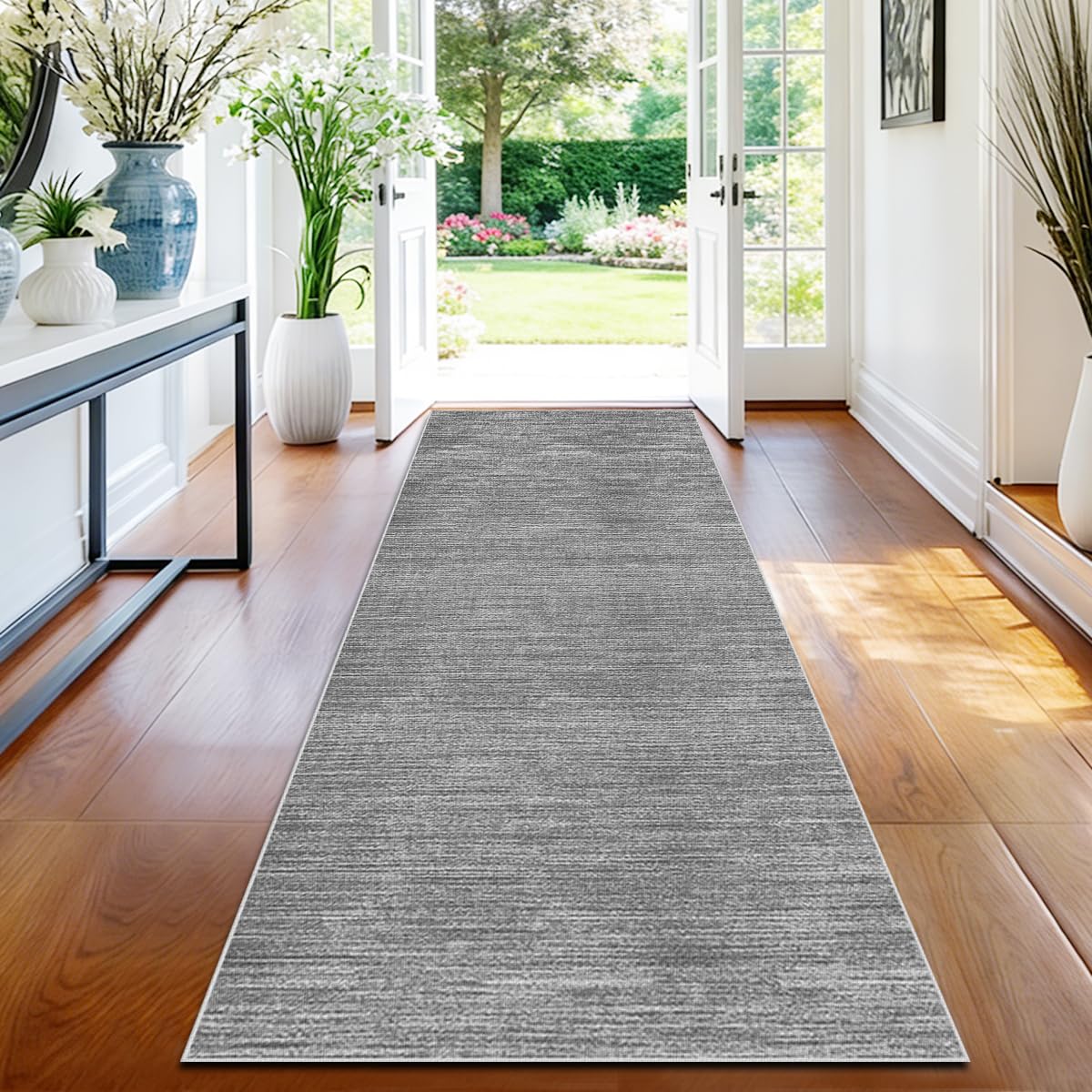 TFEHXYZU Carpet Runner Rugs Hallway Modern Long Hallway Runner Kitchen Rugs Washable Hall Runner Non Slip Extra Long for Bedroom Kitchen Hallway Long Entrance Laundry Runner Rug 40 x 80cm Gray
