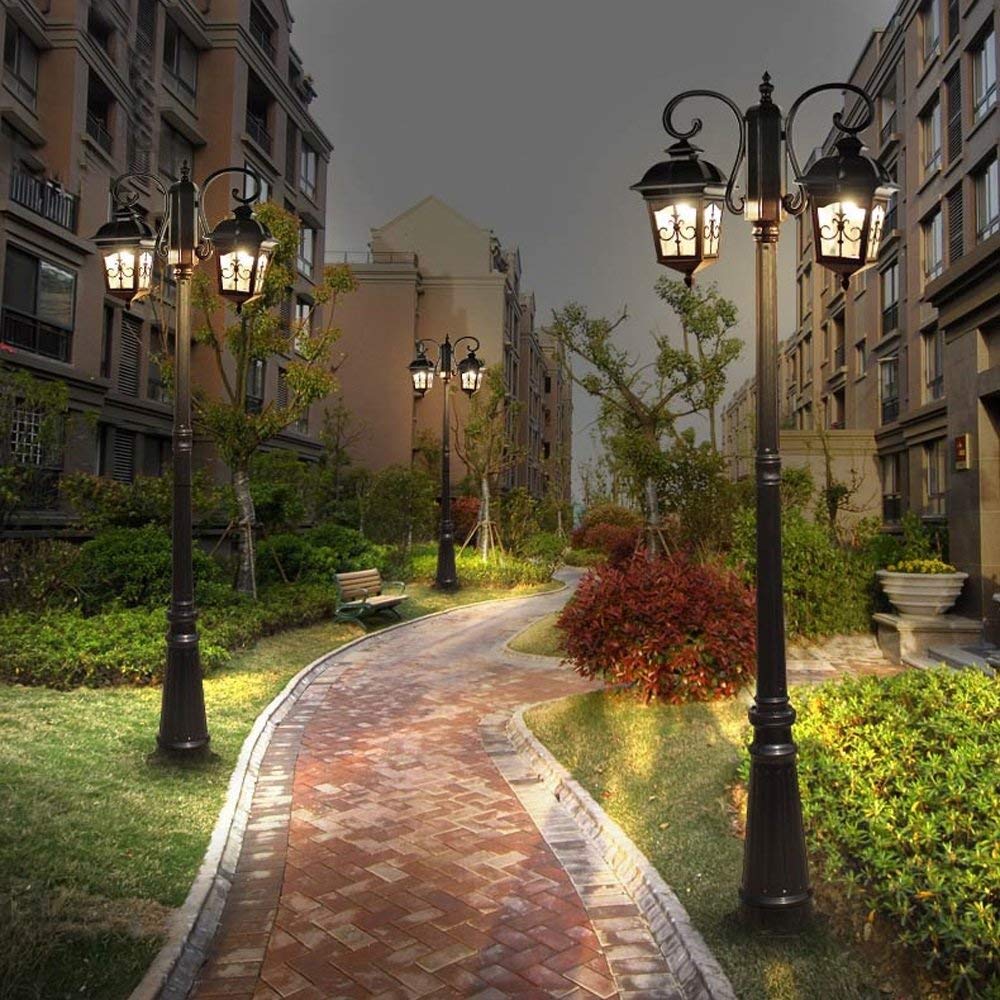 Ensemble de Lampes solaires Modernes en Aluminium et Verre pour Jardin, éclairage LED Ultra-Lumineux, Lampes sur Poteau pour Jardin extérieur, éclairage d'allée, de Cour,Black-230cm
