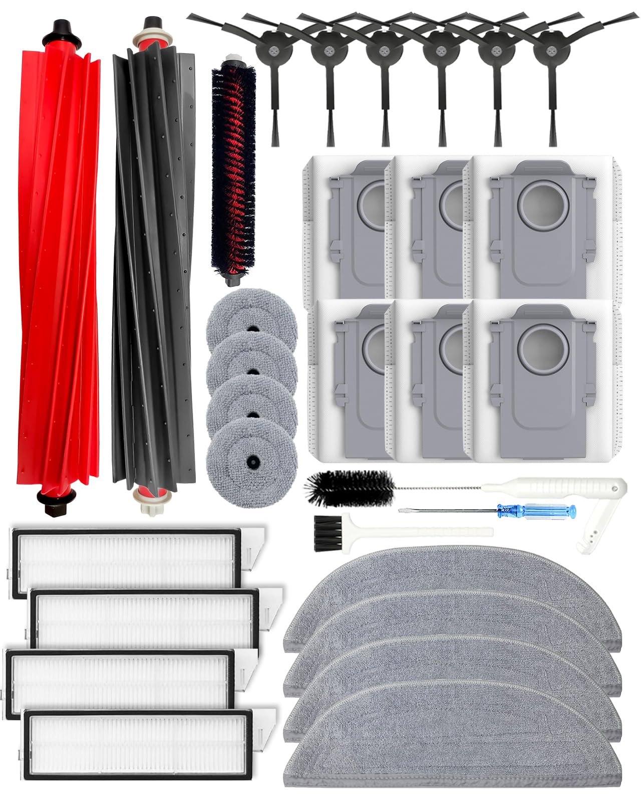 S8 Maxv Ultra Accessoires pour Roborock aspirateur，S8 Max Ultra pièces de Rechange : 2 brosses principales, 6 brosses latérales, 4 filtres Hepa, 4 + 4 Chiffons de Nettoyage, 6 Sacs à poussière-30pcs