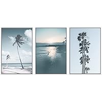 SIGNWIN Framed Wall Art Print Set Retro Film Grain Palm Tree Set Nature Wilderness Photography Modern Art Scenic Relax/Calm Multicolor Pastel for Living Room, Bedroom, Office - 16