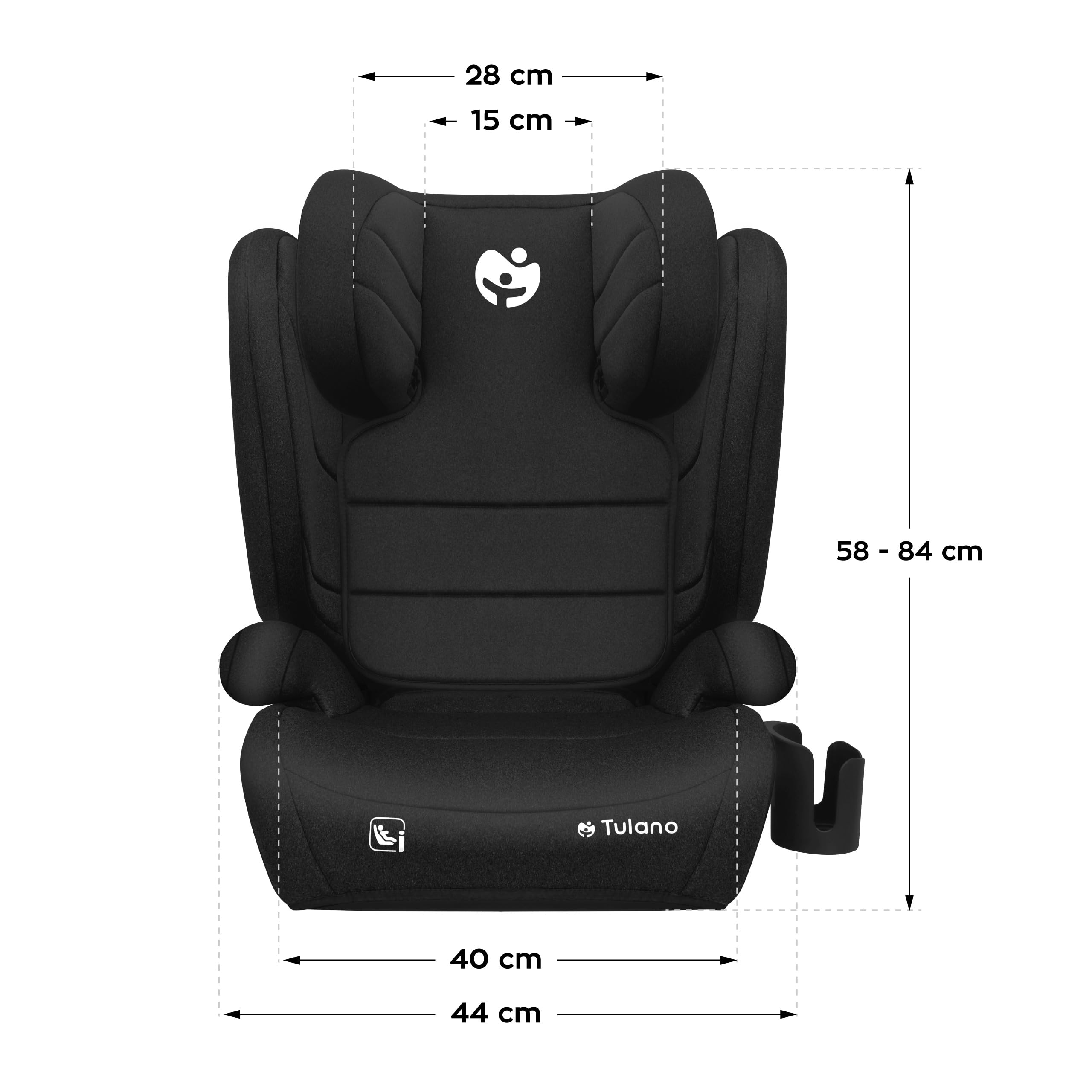 Tulano JOY 35 fotelik dziecięcy 100-150 cm, certyfikat ECE R129/03 i-Size, ISOFIX + 3-punktowy pasek, 13-stopniowo regulowany zagłówek, zdejmowany pokrowiec, czarny i szary