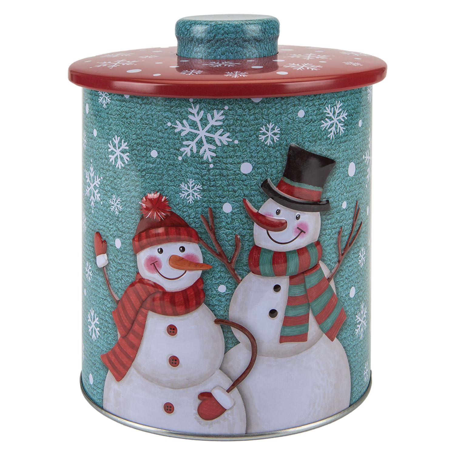 VFM e-Store - Christmas Biscuit Tin Snowman Themed Design X 1 Stocking Filler Xmas Present Celebration Festive Winter Ornaments - 15. 5cm Christmas Themed