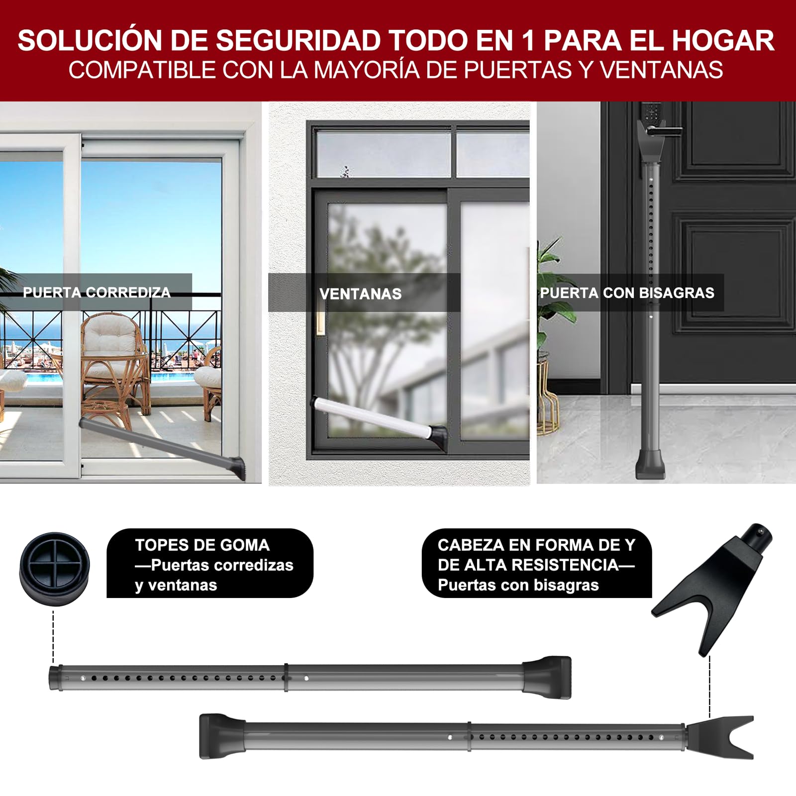 AceMining Door Security Bar - Adjustable 21-46 Inch, 2-in-1 For Hinged & Sliding Doors, Heavy Duty Alloy, 400 Lb Force Resistance For Home & Travel