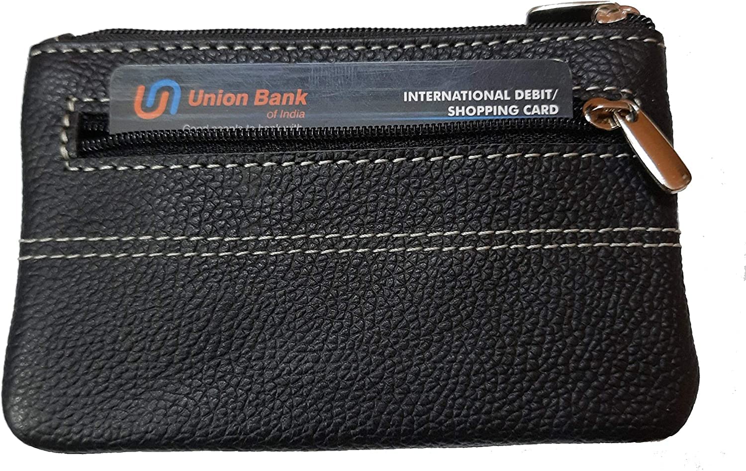 GIMNER Genuine Leather Coin Purse/Coin Pouch with 2 Key Holding Chain Custom Upper for Women (Set of 1 Color Black) (Black) 4