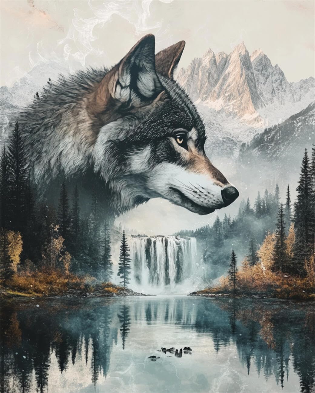 RKFLGEW DIY Embroidery Set Wolves and Snow Mountains 40x50cm