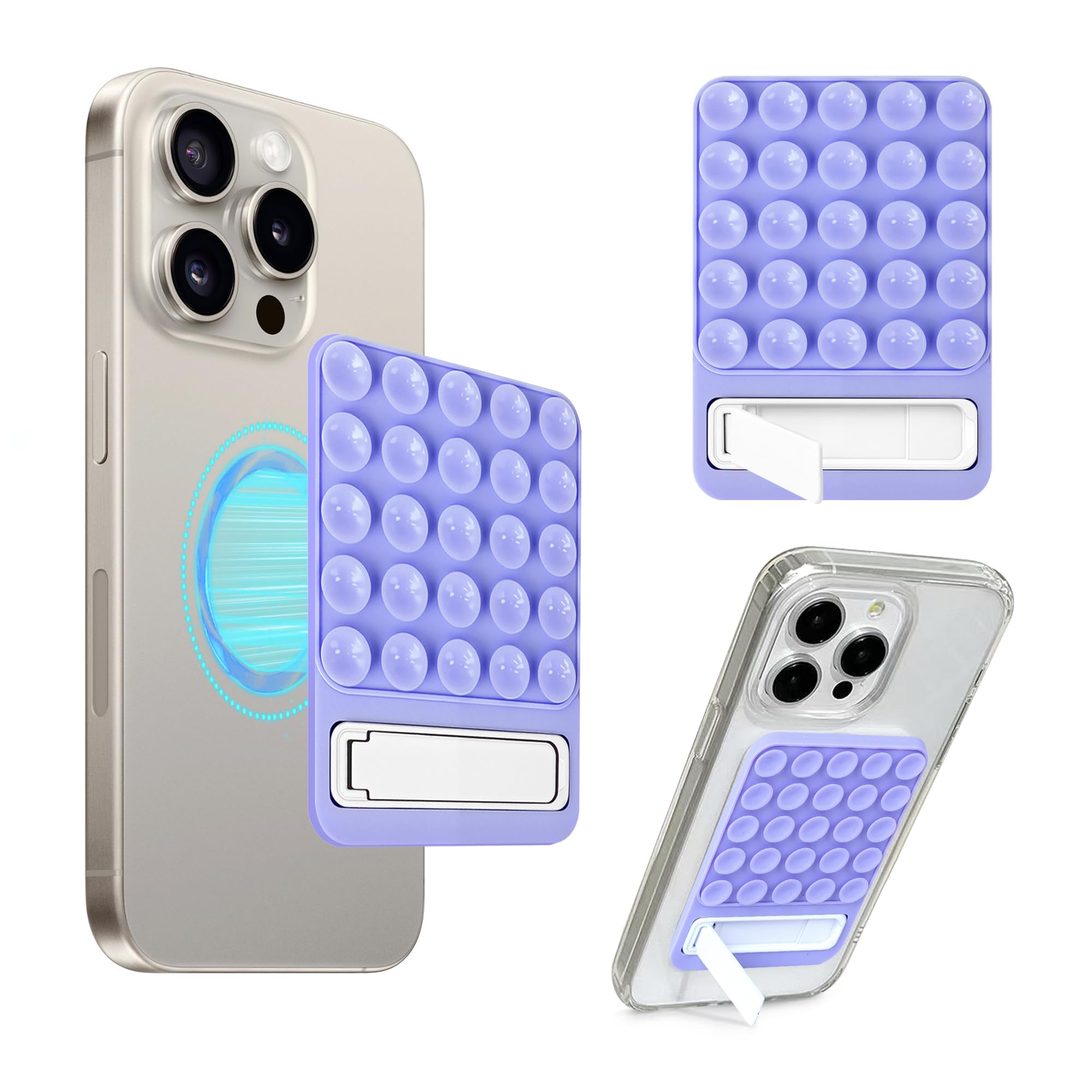 2 in 1 Magnetic Suction Phone Grip, Silicone Suction Phone Mount Compatible with MagSafe Case, Sticky Phone Grip for iPhone & Android, Hands-Free