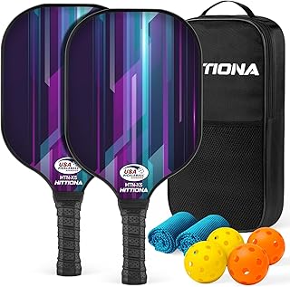Pickleball Paddles Set of 2 - USAPA Approved Fiberglass Pickleball Set with Pickleball Rackets for Adults, Anti-Slip Sweat-Absorbing Grip, 4 Pickleball, Portable Carry Bag, Pickle Ball for Beginners