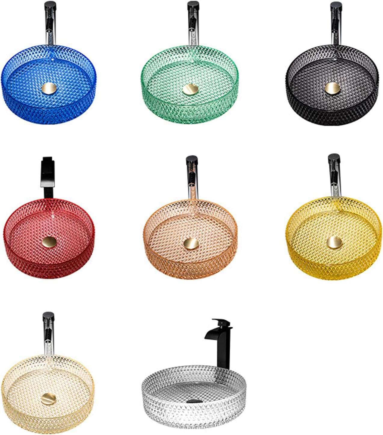 カウンタートップ洗面台シンク、強化ガラスバスルームベッセルシンク