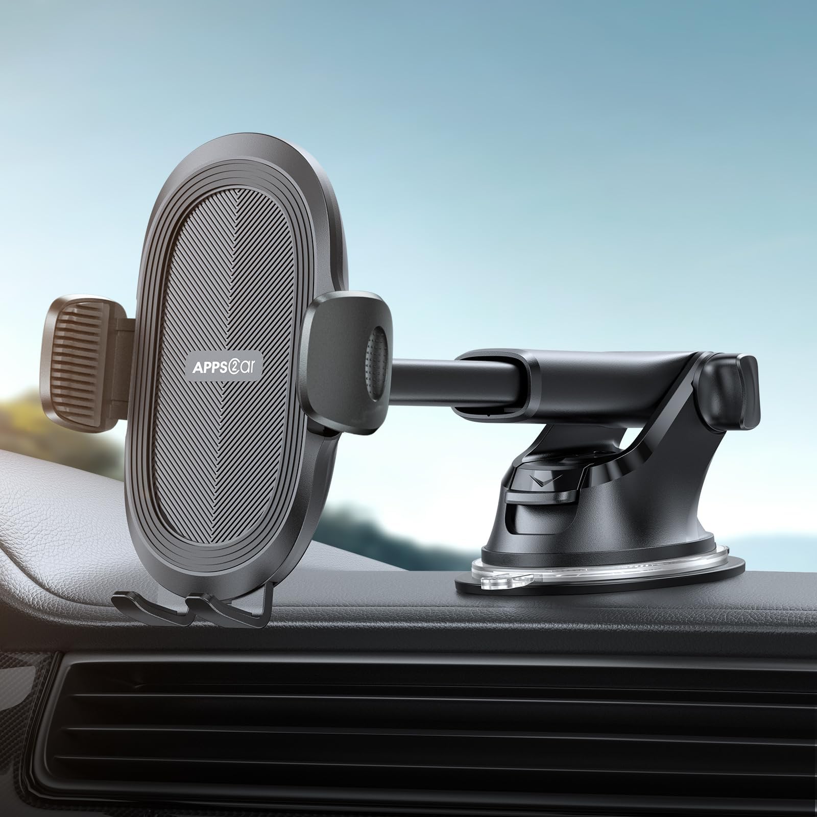 APPS2Car Suction Cup Phone Holder Windshield/Dashboard/Window, Suction Cup Car Phone Mount with Strong Sticky Gel Pad, Compatible with iPhone, Samsung & All Cellphones, Matte Black