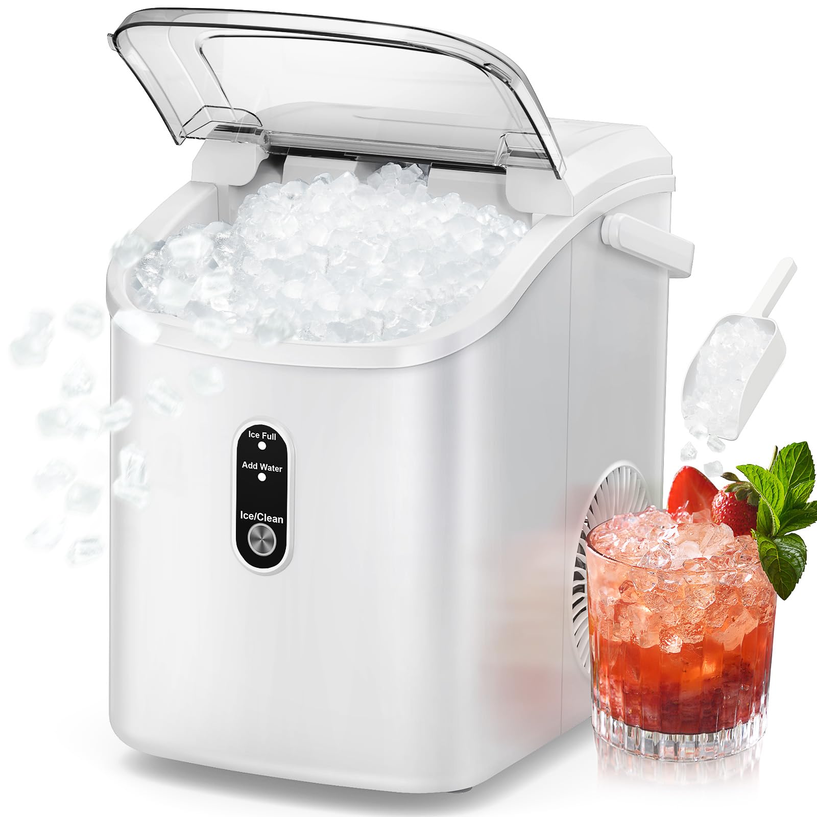 FREE VILLAGE Nugget Ice Makers Countertop, Pebble Ice Maker Machine with Soft Chewable Ice, 34Lbs/Day, Self-Cleaning, One-Click Operation, Pellet Ice Maker with Ice Scoop for Home Kitchen Office Bar on Fridge.com