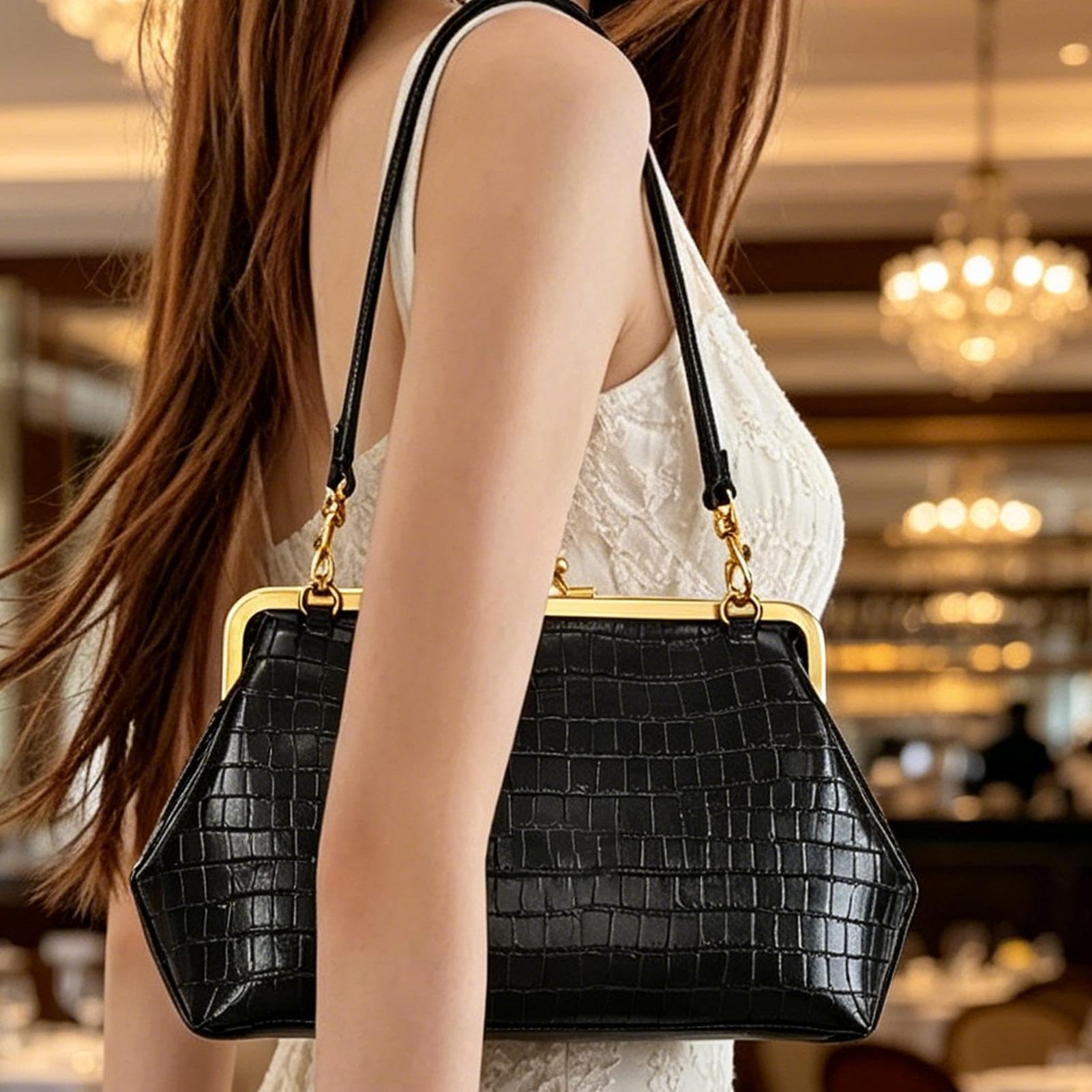 Bolso de mano grande genérico con cierre de beso | Bolso de mano de piel sintética | Bandolera para viajes, ideal para mujeres, trabajo, escuela, compras, viajes, fin de semana y salidas