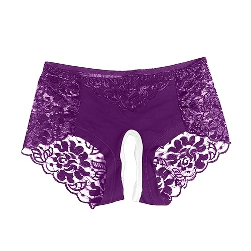 bawilom Seamless Panties Mesh Lace Bikini Briefs - Purple - X-Large
