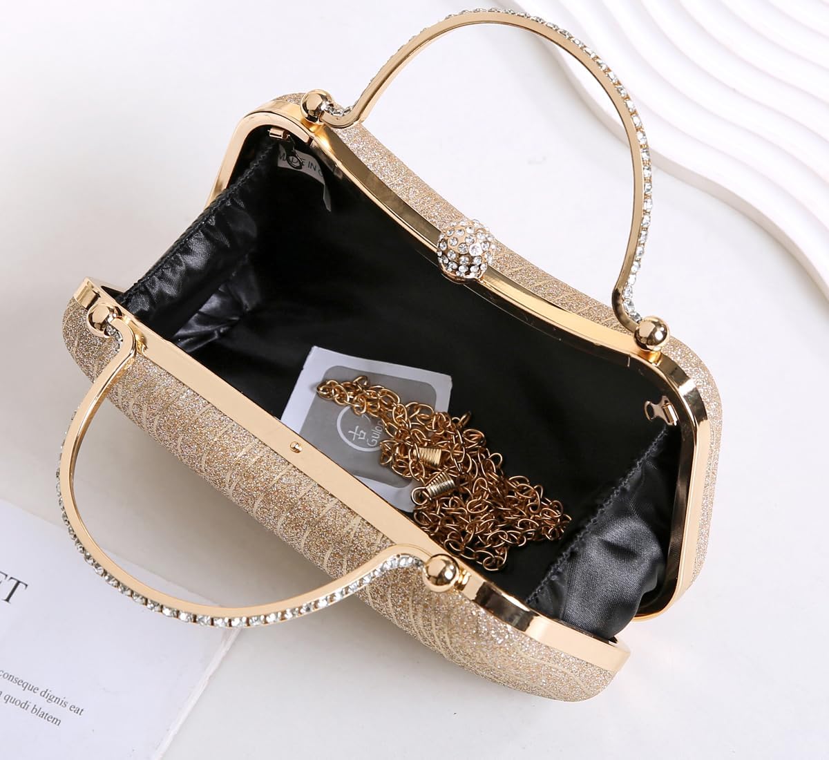 Covelin Evening Bag Sparkling Frosted Purses for Women Lady Shiny Party Elegant Handbag Wedding Bag with Chain - Image 6