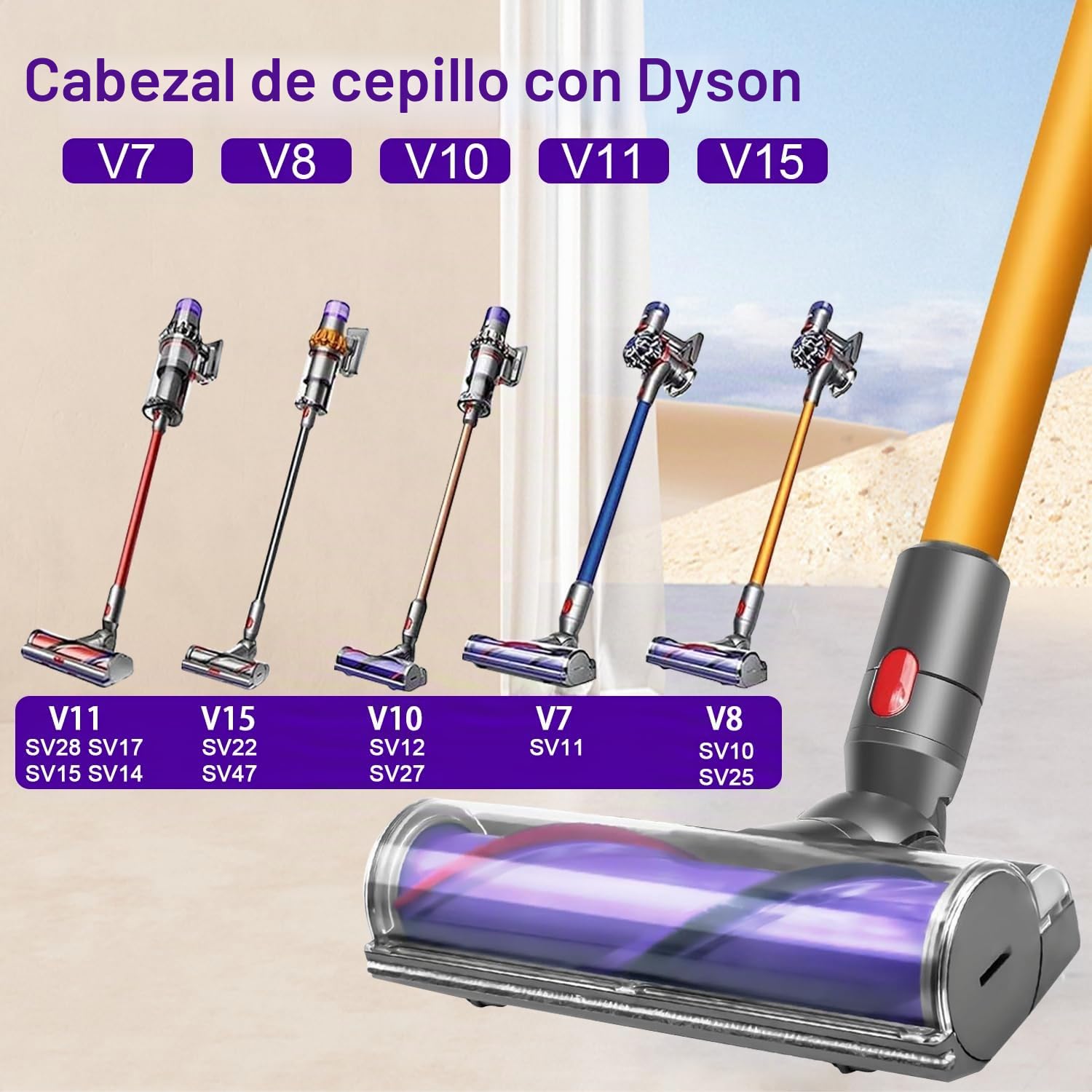 Cepillo para Dyson V7 V8 V10 V11 V15 recambios Aspiradoras, Cepillo de Cabezal Limpiador de Cabezal de turbina para Dyson V7 V8 V10 V11 V15, repuestos para Moquetas y Suelos Duros.