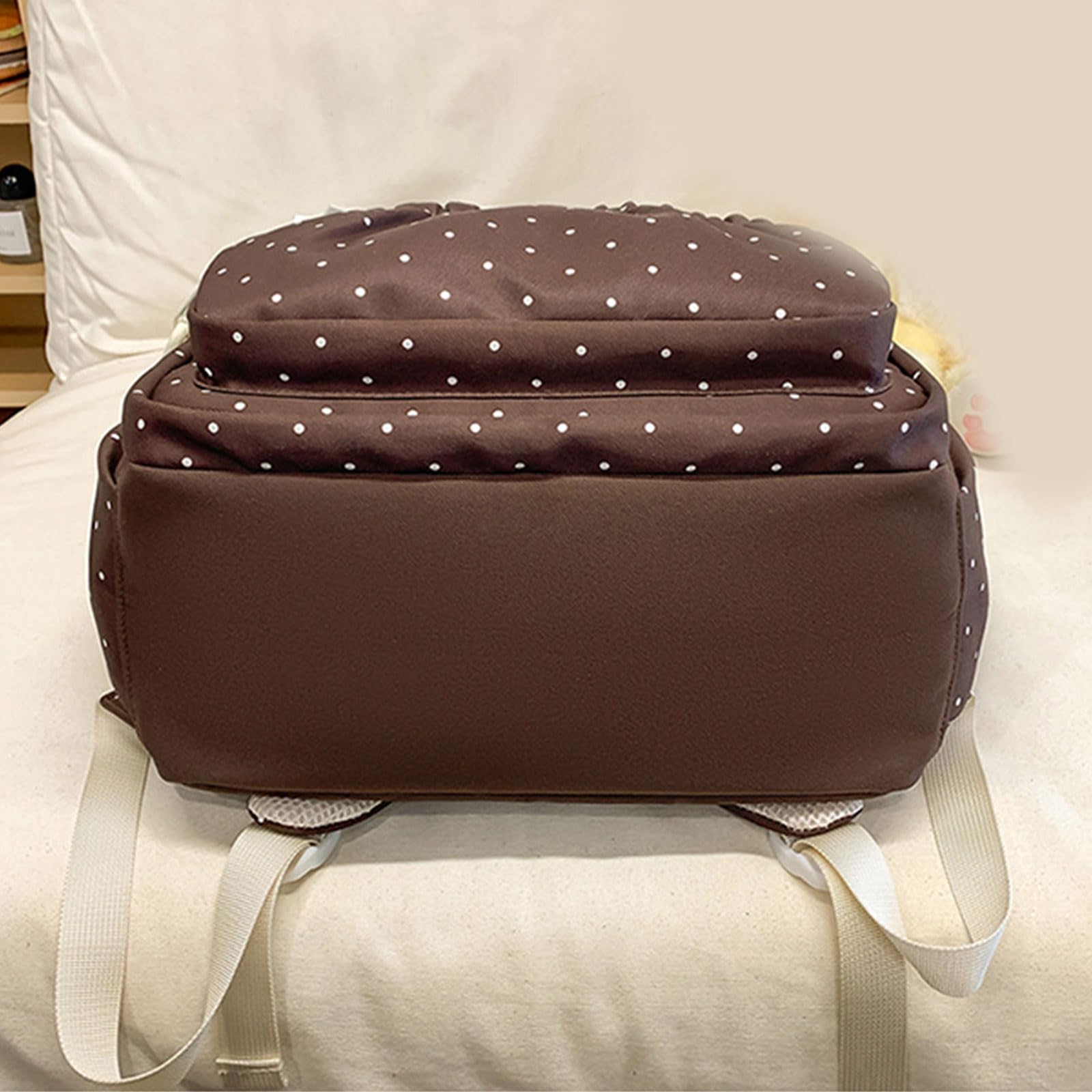 Elegante zaino a pois per donne e uomini grande capacità pratica borsa da libro in nylon con comoda tracolla casual Daypack, Colore caffè.