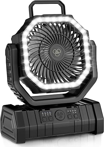 Ventilador portátil recargable, ventilador de campamento inalámbrico de 20000 mAh con luz LED y control remoto, 4 velocidades de viento,