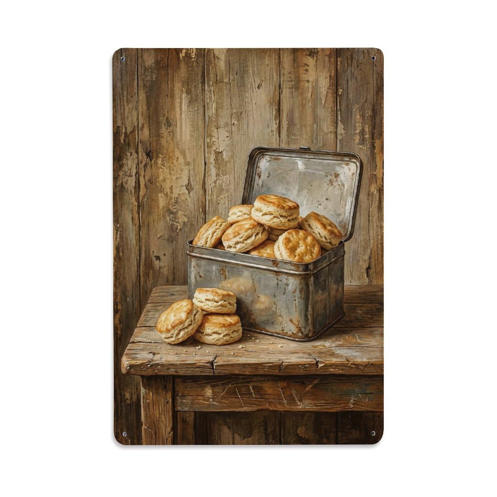 Country Kitchen Biscuit Tin Baking Countryside Home Vintage Metal Tin Sign Plaque Wall Decor for Cafe, Club, Garden Metal Poster 8x12Inch