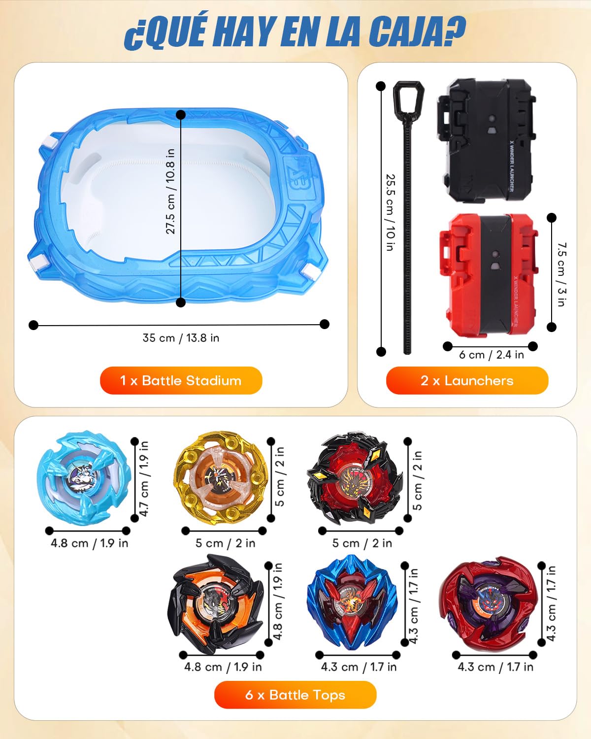 Kit de Inicio X Stadium – Arena con 6 Gyro Tops, 2 Lanzadores, Pista de Aceleración & Techo Protector. Regalo para Niños Desde 6 años