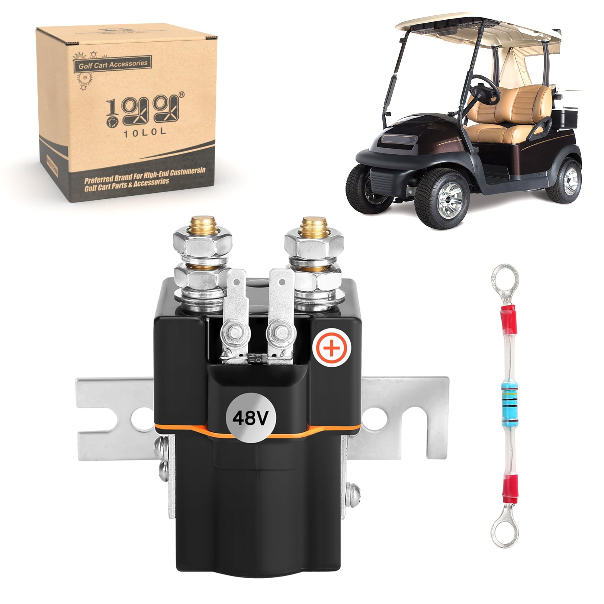 Photo 1 of 10L0L Golf Cart 48V Solenoid Assembly for Golf Cart Club Car DS (1995+) Precedent (2000+) 4 Terminals with Solenoid Resistor Replace Part 101908701 102774701 1014947