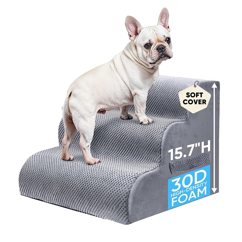 Escada para cães com 3 degraus em espuma 30D e base antiderrapante PAWSCRAT LightGrey
