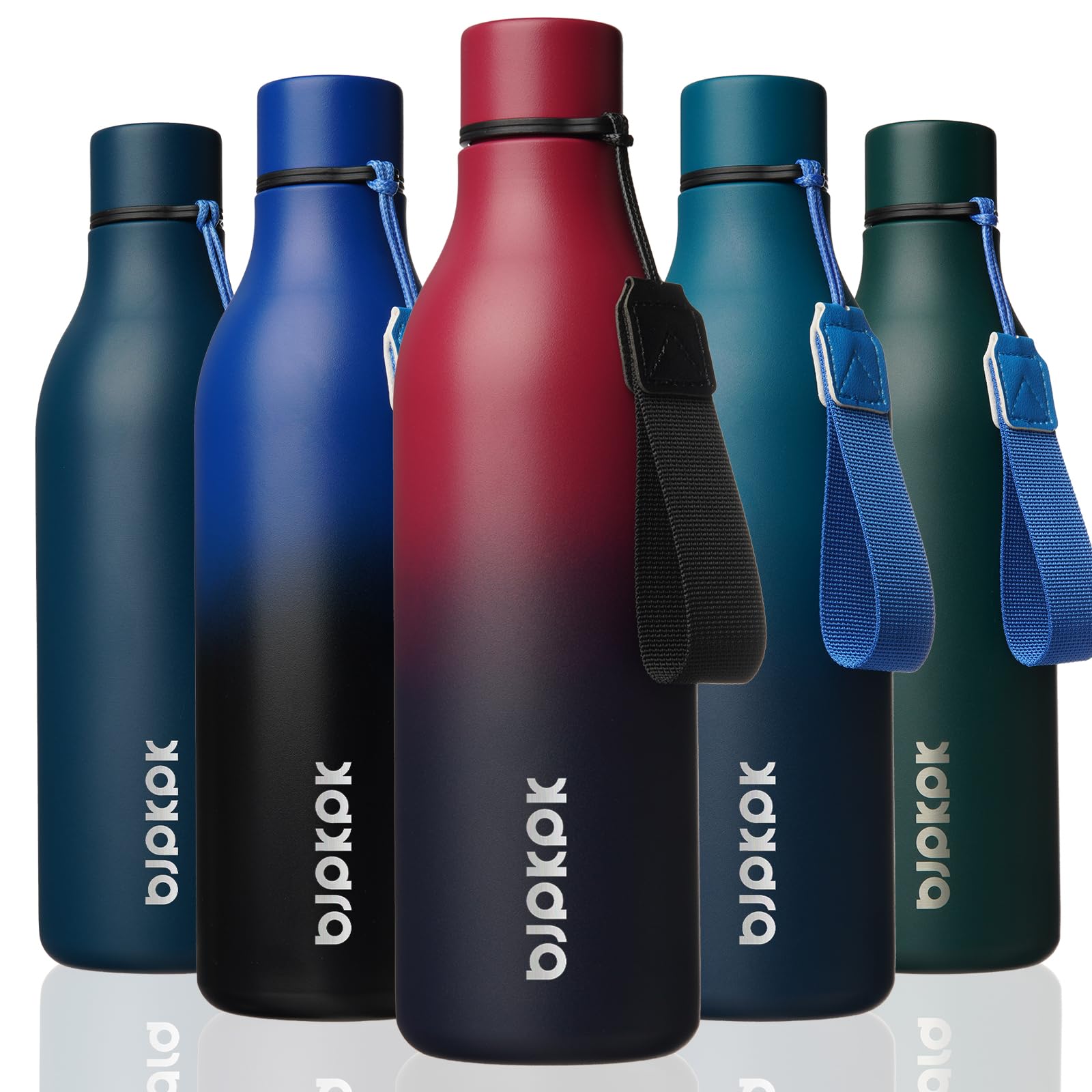BJPKPK Insulated Water Bottles, 25 oz Stainless Steel Metal Water Bottle with Strap, BPA Free Leak Proof Thermos, Mugs, Flasks, Reusable Water Bottle for Sports & Travel,Charming Red