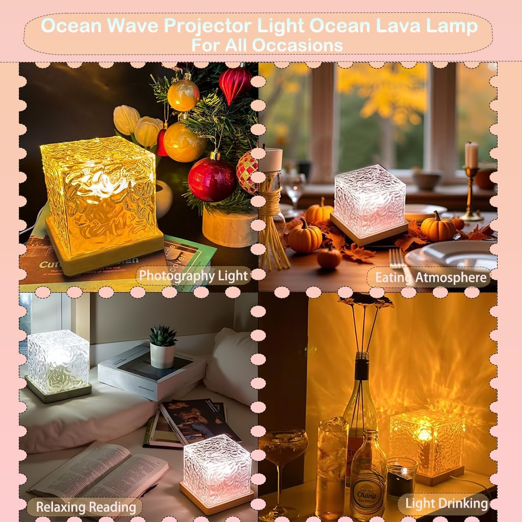 Ocean Wave Projector Cube Light, Luminorthe Cube Lamp, Corded Ocean Lamp, Northern Lights Projector Lights with 16 Colors and Dynamic Ripple Effect for Living Room Bedroom Decor