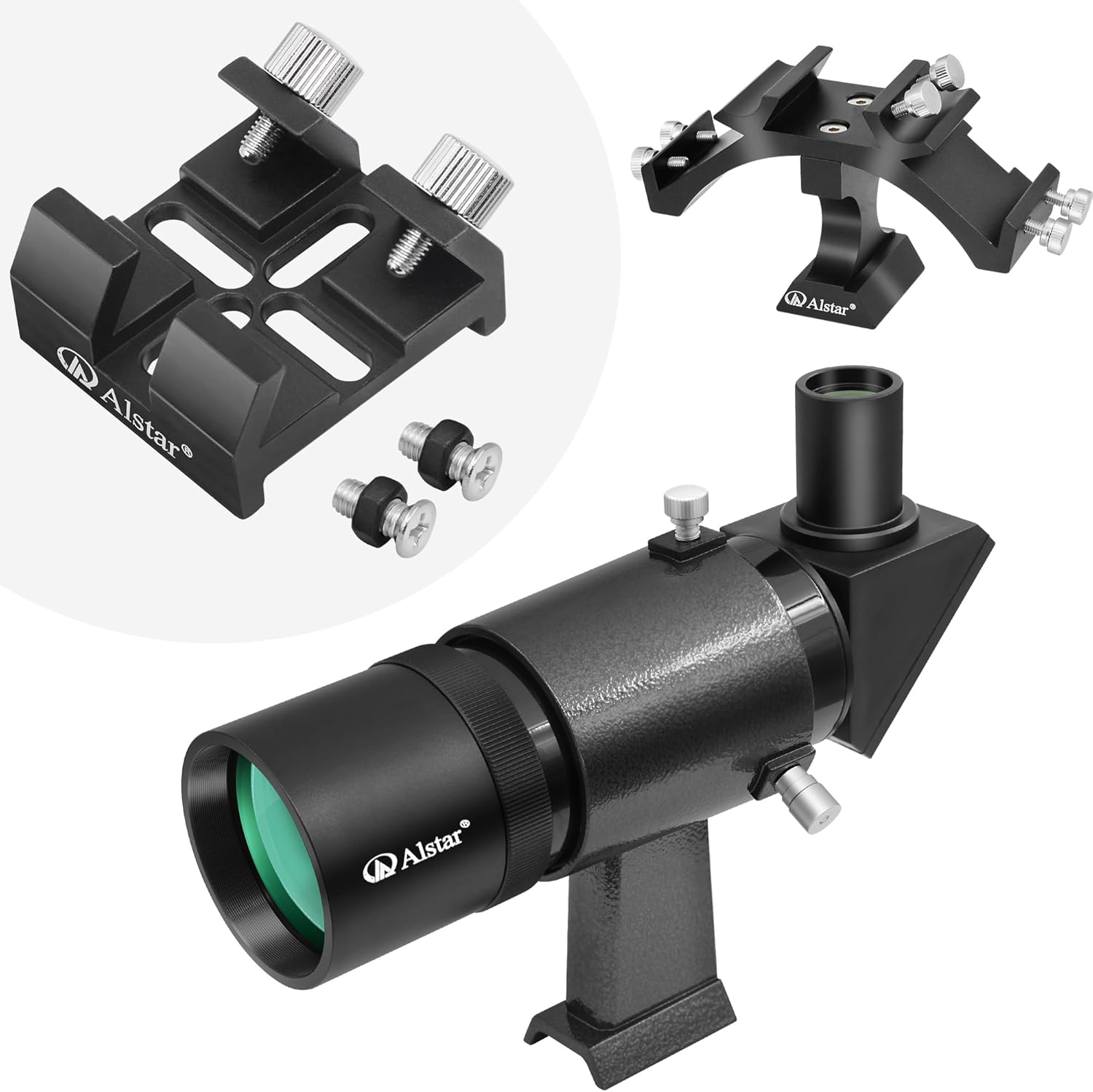 Alstar 9x50 Angled Finder Scope - Bundle with - Universal Dovetail Base and Triple Telescope Finder Scope Holder