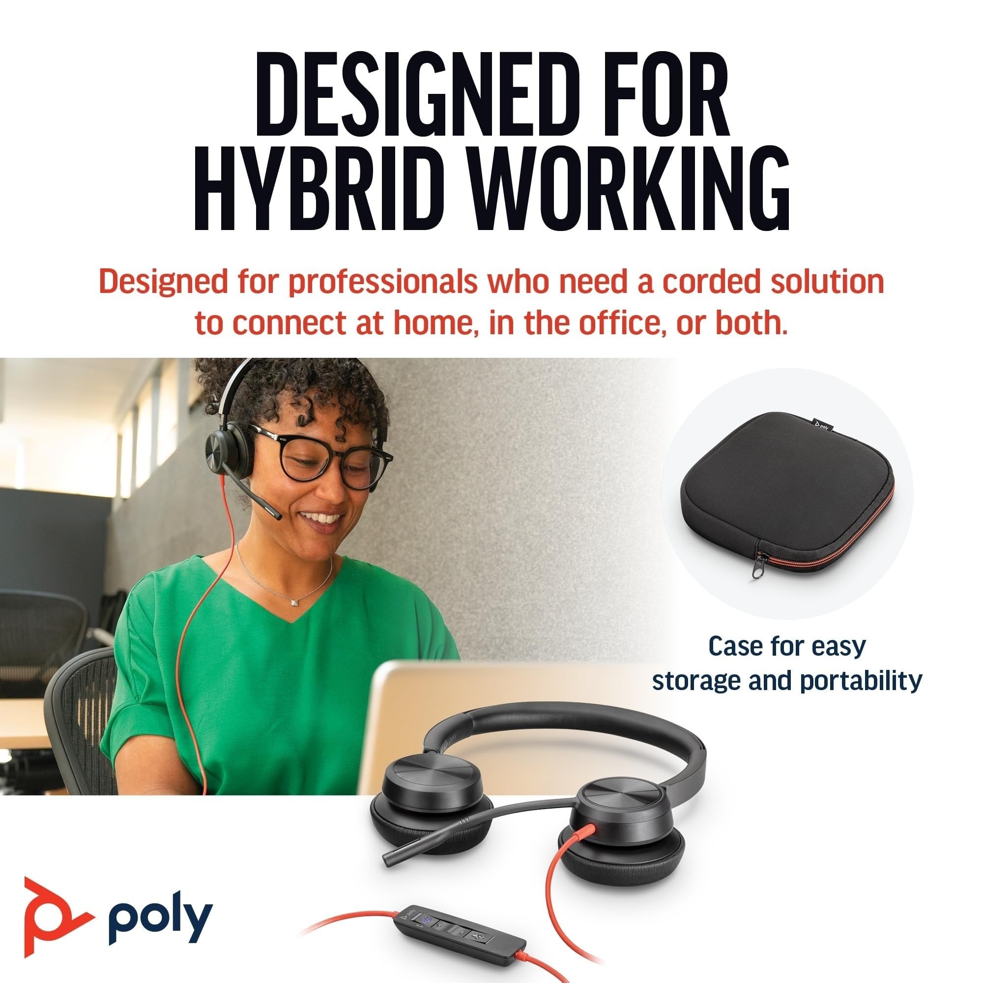 Poly Blackwire 8225, Cuffia Cablata con Connessione USB-A e USB-C, Cuscinetti in Similpelle, Riduzione del Rumore e dell'Eco, Comandi sul Cavo, Compatibile con Windows 10 e macOS, Nero