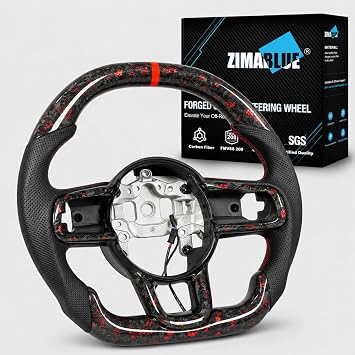 ZIMABLUE Heated Red Foil Forged Carbon Fiber Double-D Steering Wheel for Jeep Wrangler JL JLU 2018-2026 & Gladiator JT 2020-2026, Nappa Leather Grip, Red Center Stripe, Forged Carbon Trim Cover